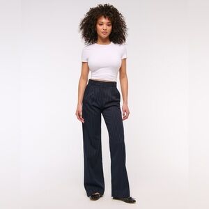 A&F Sloane Tailored Wide Leg Pant- Navy Stripe